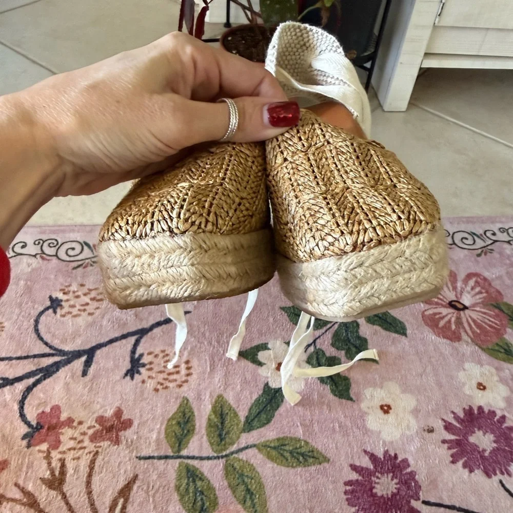 Modatrova Stilvi Raffia Espadrille Wedges Ankle Tie Natural EU 38
